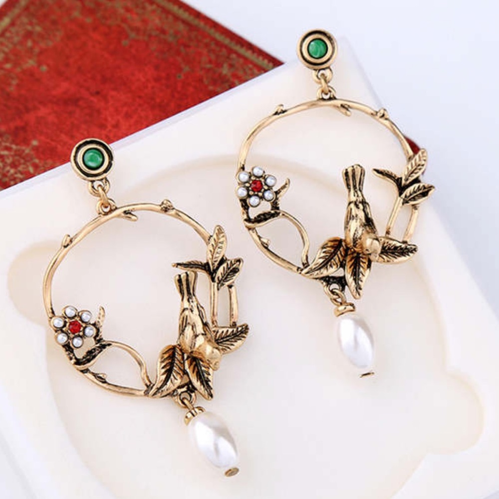 Vintage inspired Bird Charm Stud Earrings